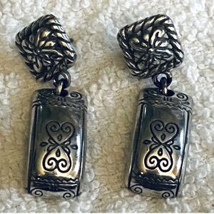 Vintage Brighton Silver Ornate Dangle pierced post Earrings Classic jewelry